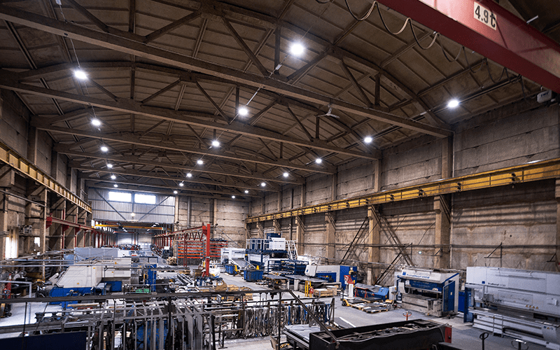 A warehouse with new lighting